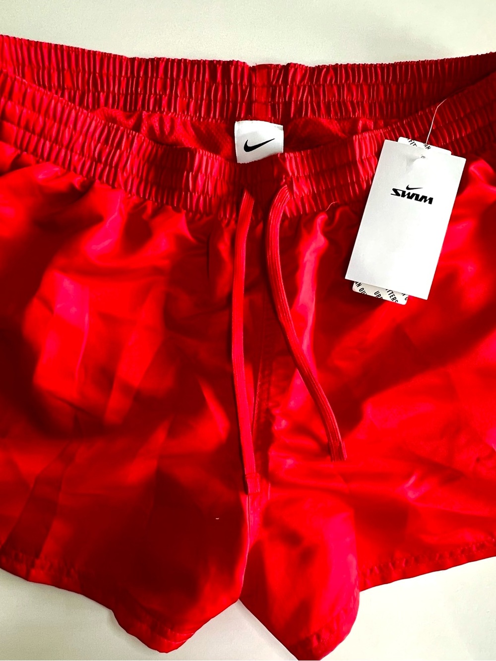 Nike Red (rare) 3” Swim Trunks with large Nike branding on left leg